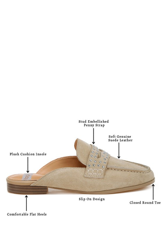 Eve Park Stud Embellished Penny Strap Mules