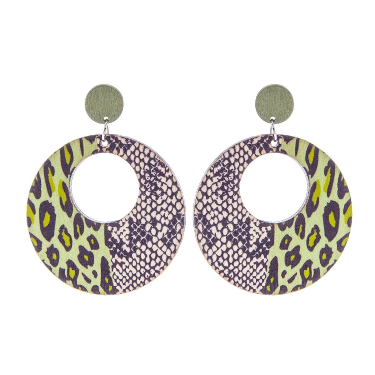 Animal Print Statement Earrings Green Wood Stylish Fashion Jewelry