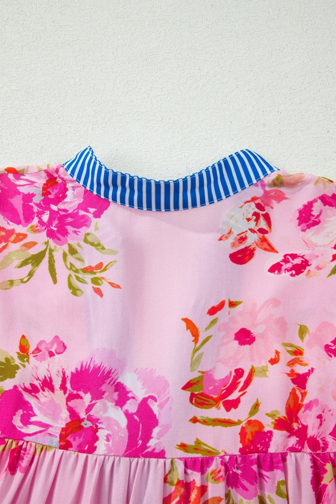 Multicolour Floral Half Sleeve Striped Trim V Neck Blouse - Loving It Shop