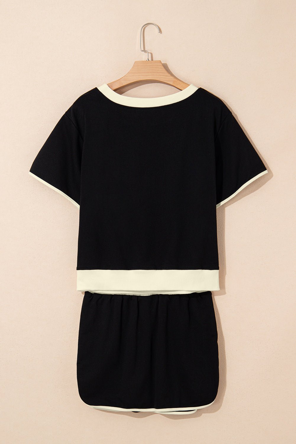 Black Sequin Rugby Football Bow Patched Colorblock Edge Tee and Skort Set - Loving It Shop
