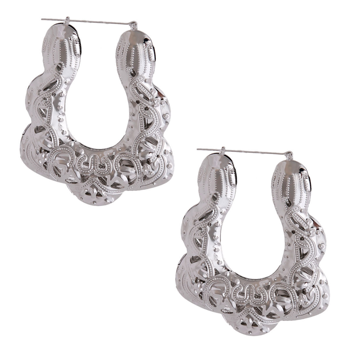 Silver Trapezoid Filigree Hoop Earrings – Stylish Statement Jewelry