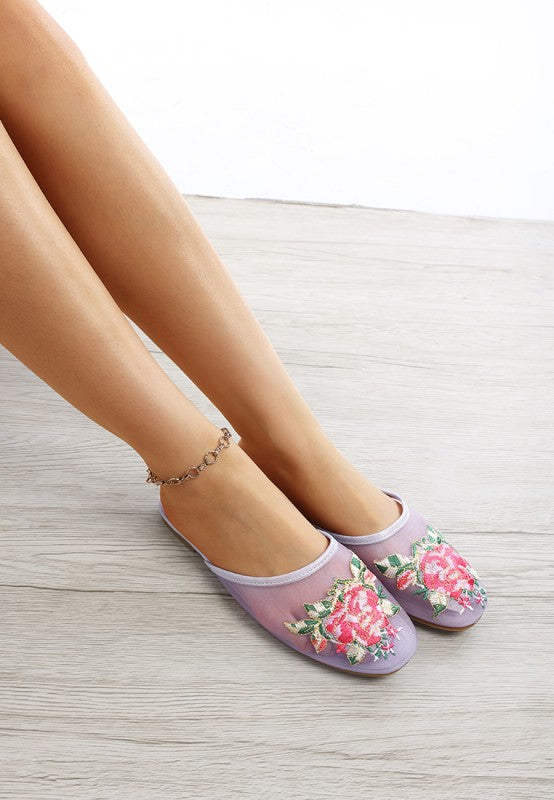 Shara Floral Embroidered Mesh Mules