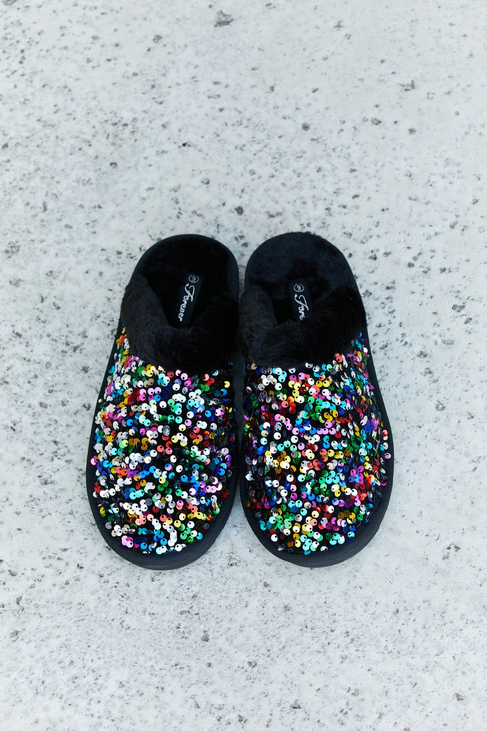 Multicolored Sequin Faux Fur Slipper