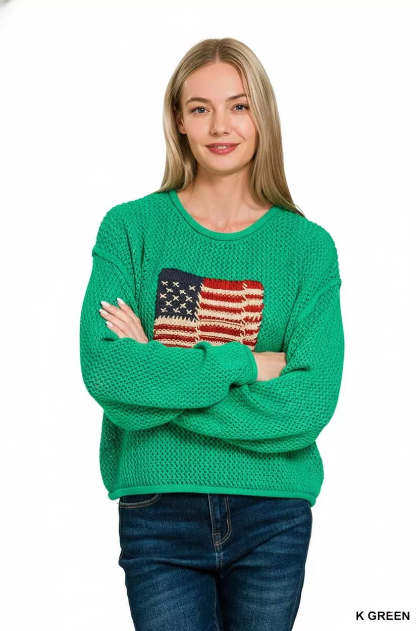 American Flag Crew Neck Sweater