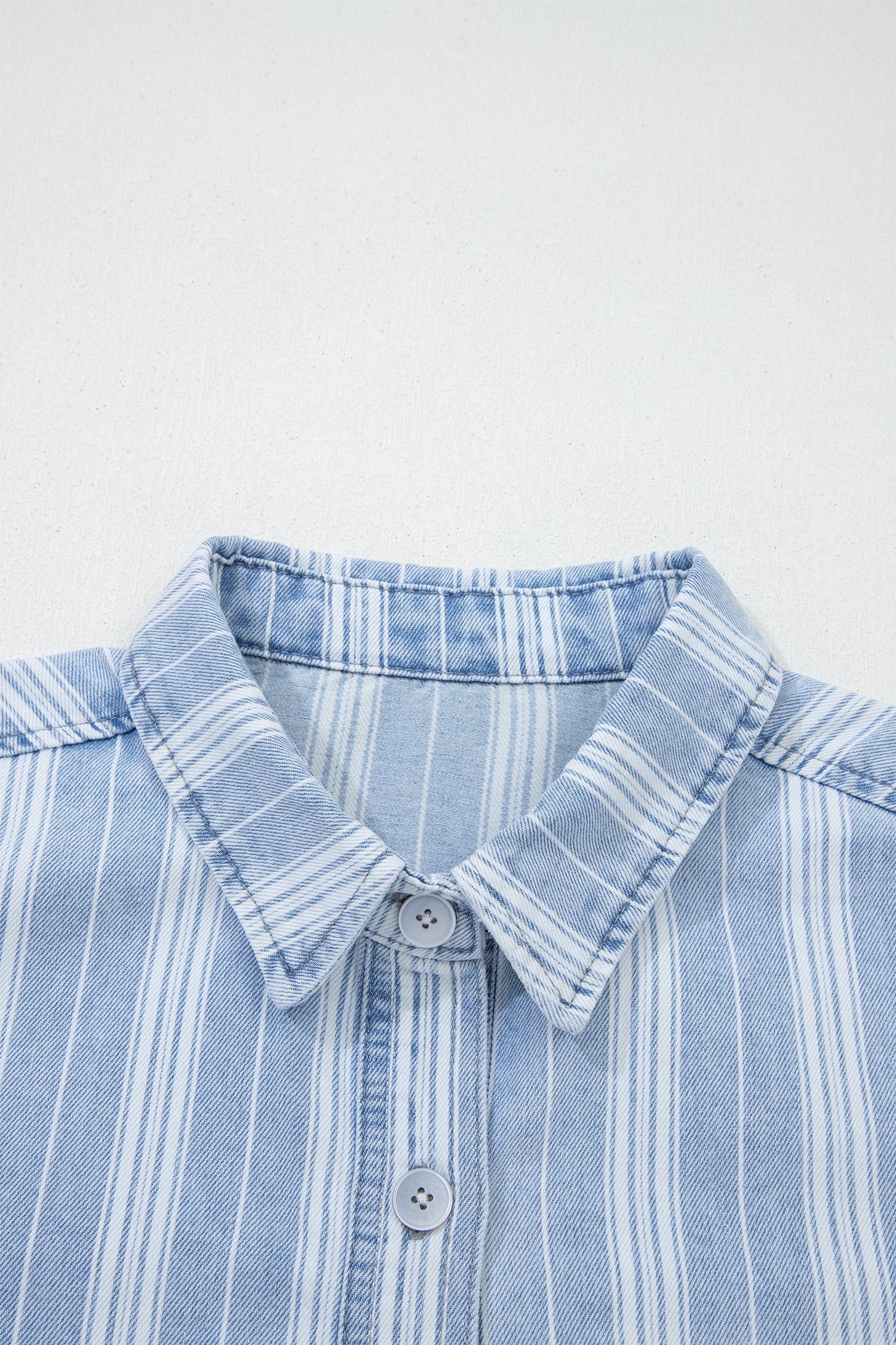 Sky Blue Stripe Boyfriend Chest Pocket Classic Denim Shacket