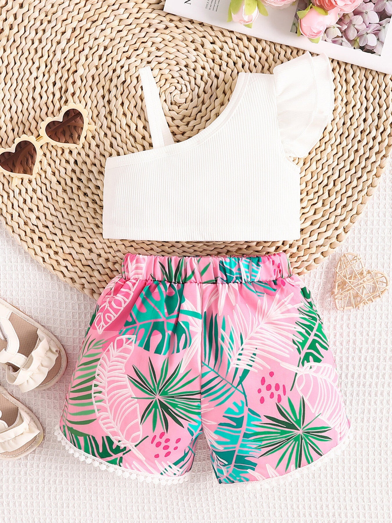 Children's Asymmetrical Neck Top & Shorts Set