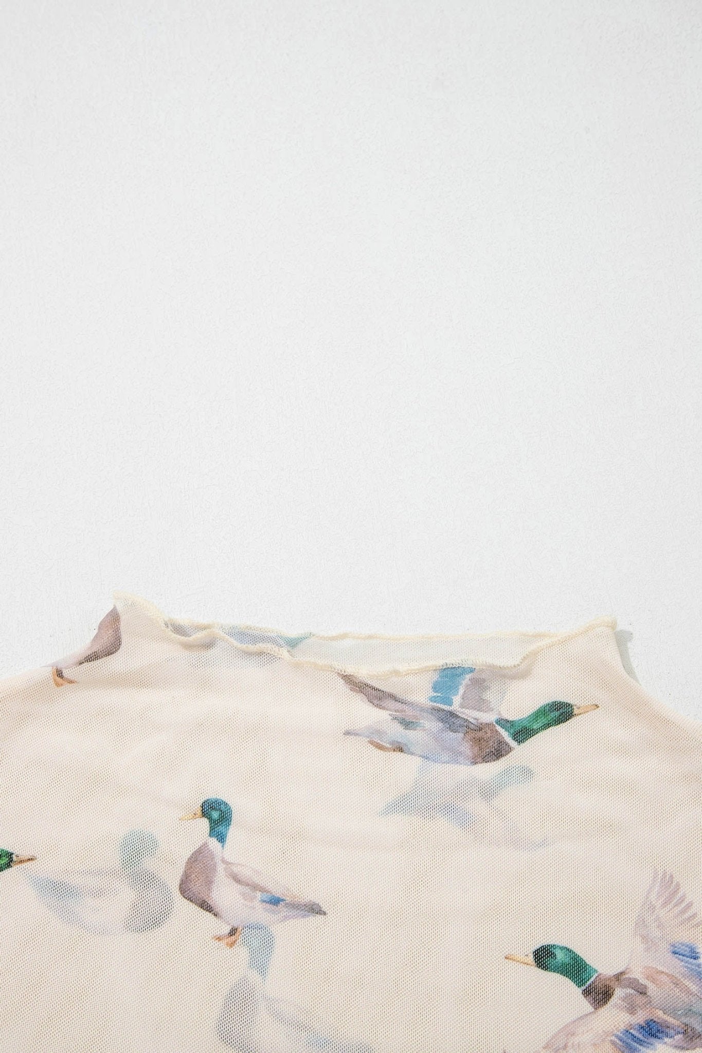 Beige Mallard Sheer Mesh Short Sleeve Top - Loving It Shop