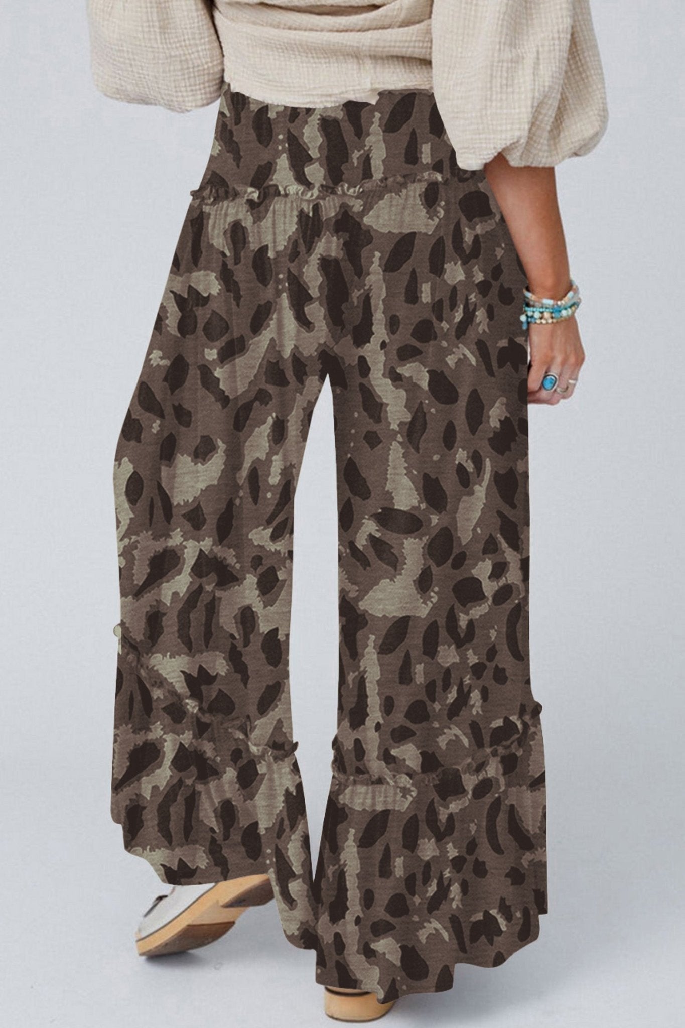 Brown Camo Print Wide Leg Casual Pants - Loving It Shop