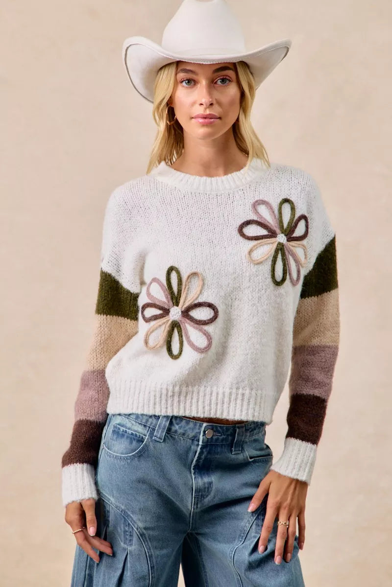 Flower Color Block Sweater
