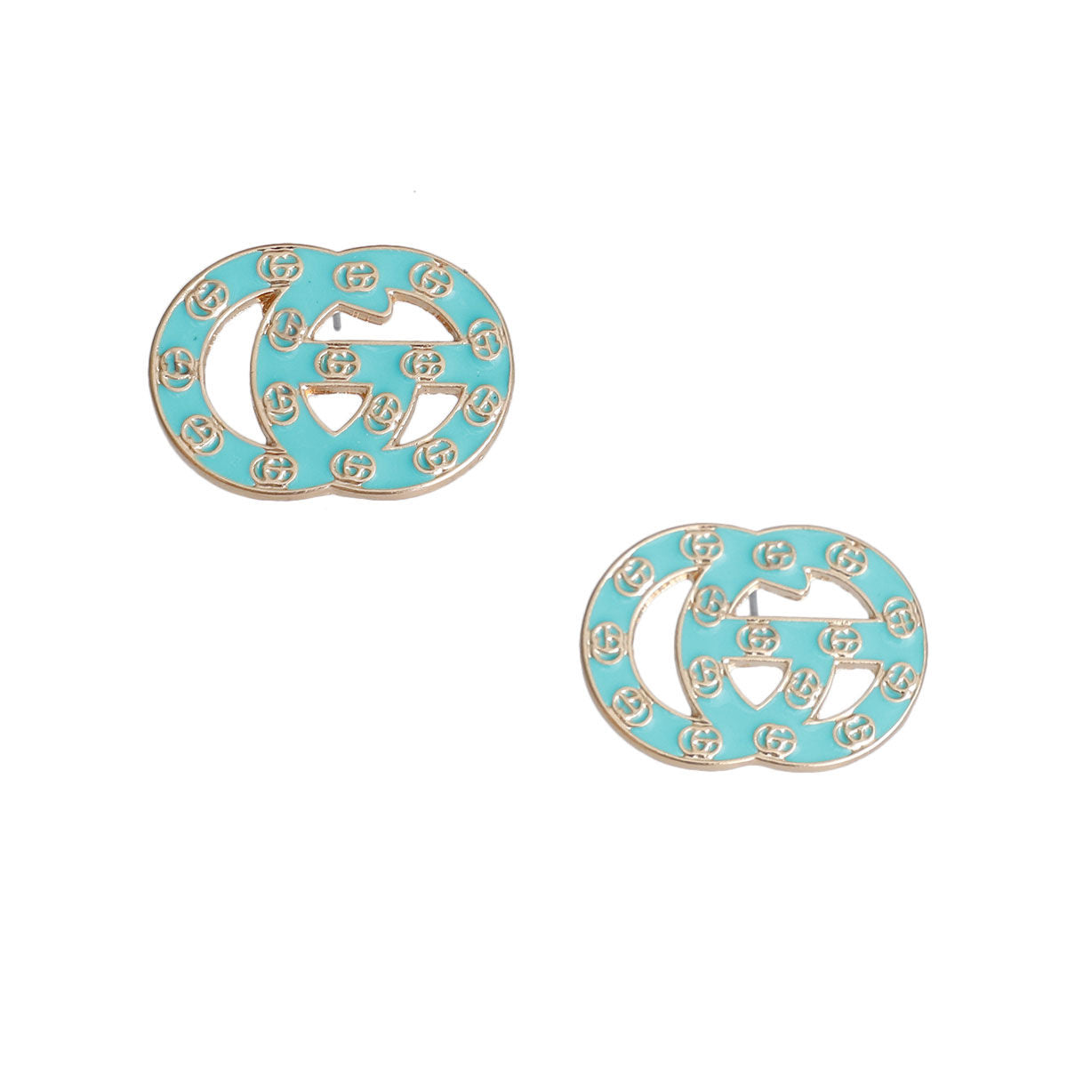 Stud Earrings Sea Green and Gold Letter Print Stylish Fashion Jewelry