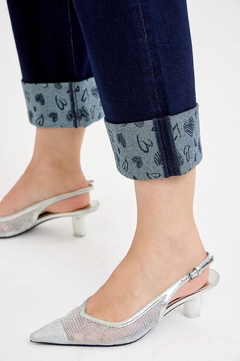 I am a Fashion Junky Full Size Mid Rise Fit Crop Wide With Printed Cuff Jeans Plus Size