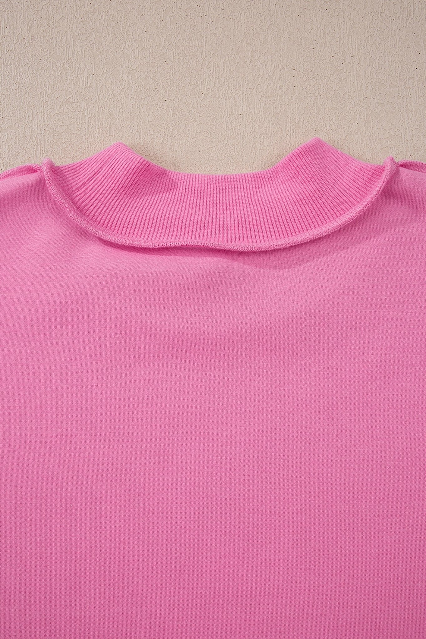 Bright Pink Oversize Drop Shoulder Reversible Mock Neck Sweatshirt - Loving It Shop