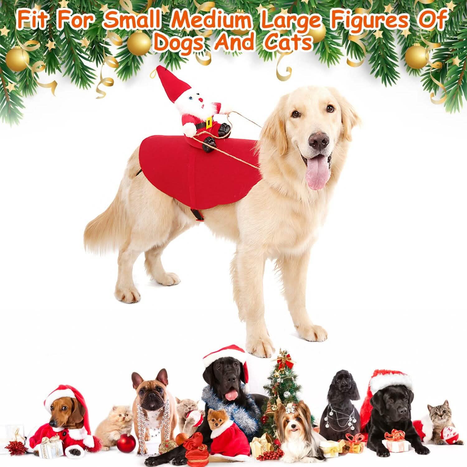 Christmas Costumes Red Winter Coat for Dog Riding Santa Claus with Bell