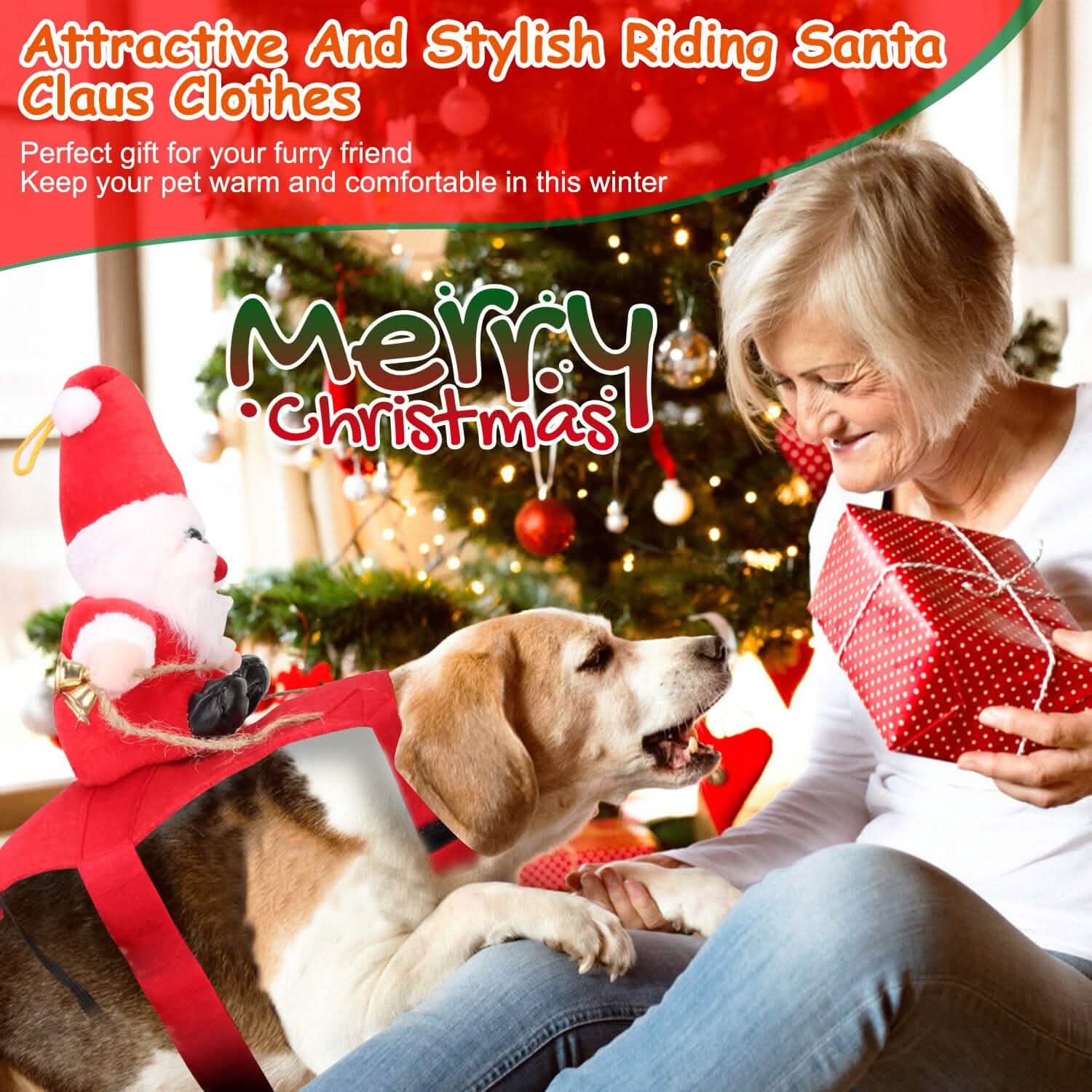Christmas Costumes Red Winter Coat for Dog Riding Santa Claus with Bell