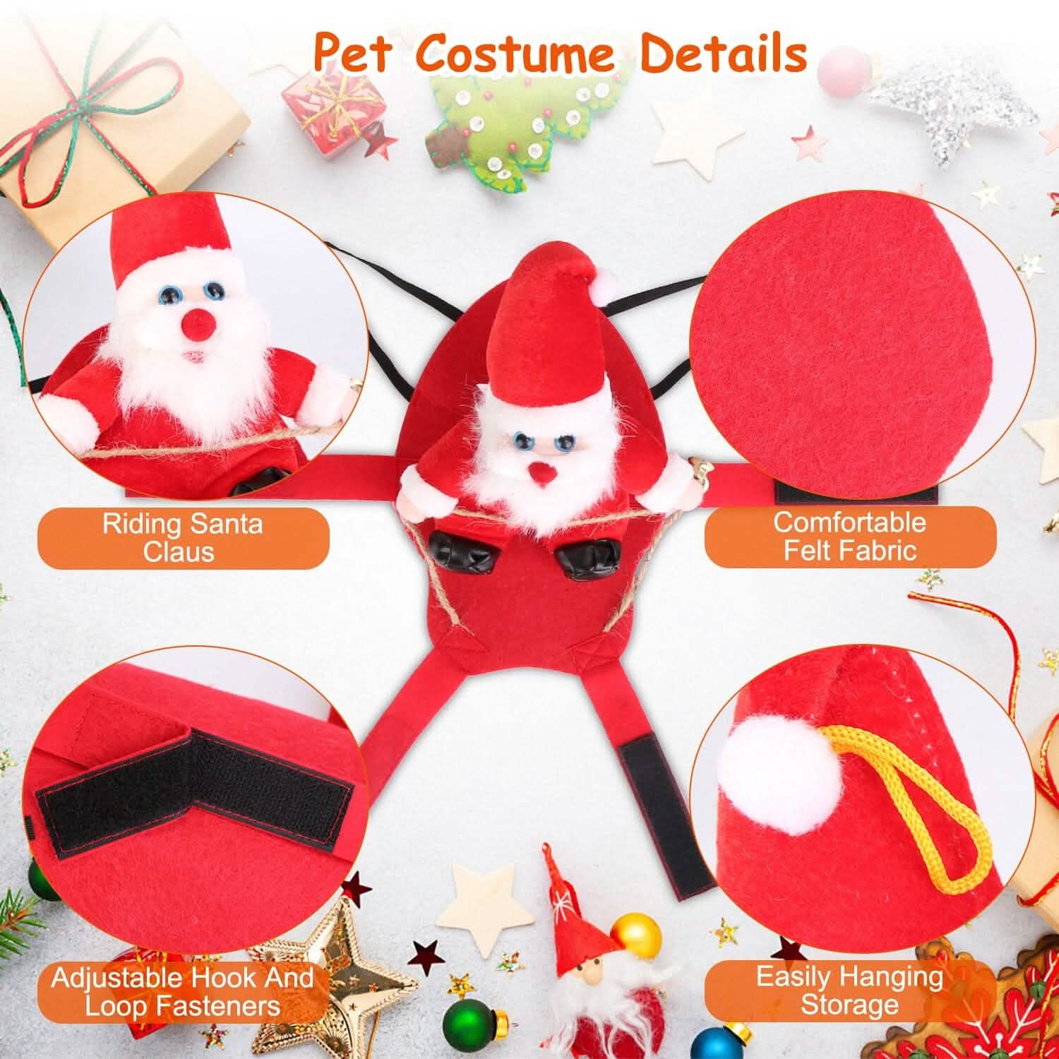 Christmas Costumes Red Winter Coat for Dog Riding Santa Claus with Bell