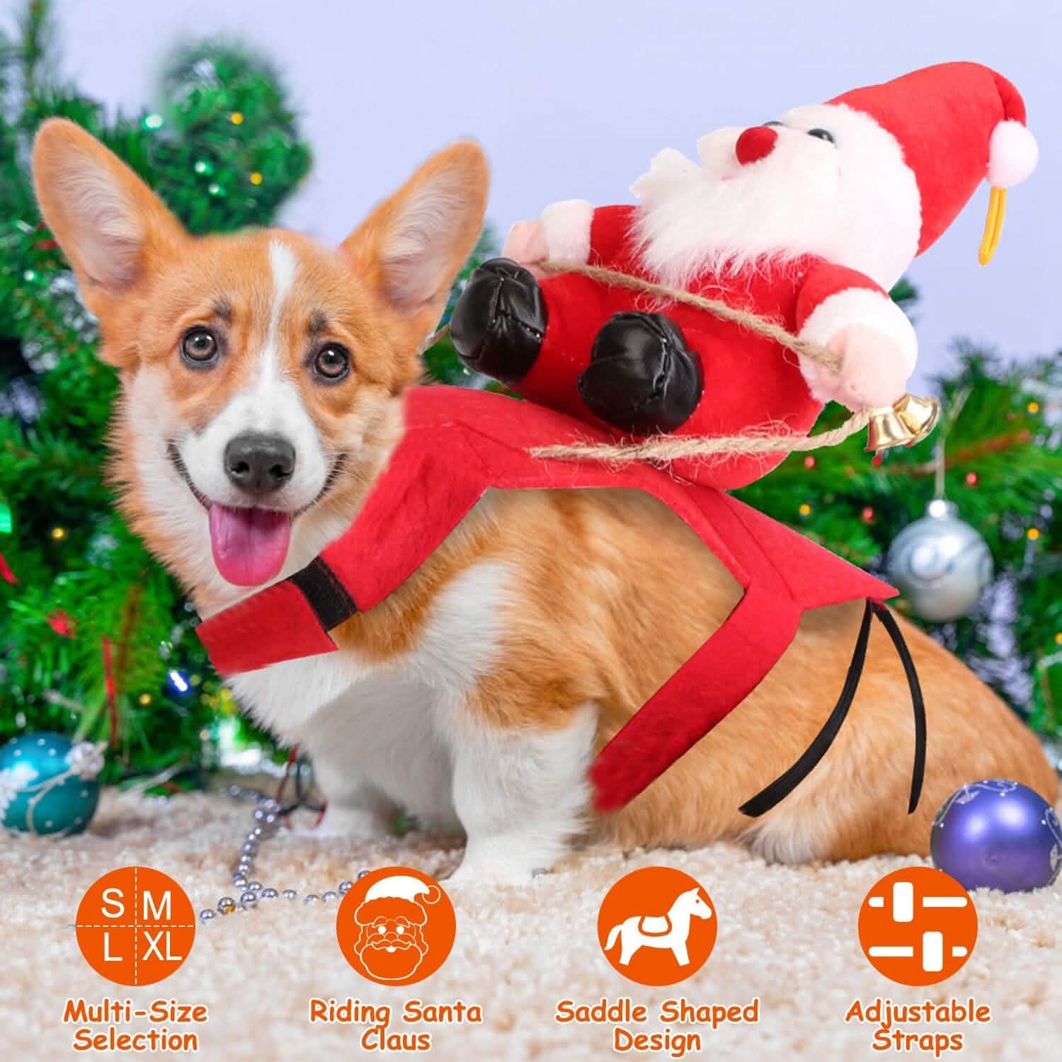 Christmas Costumes Red Winter Coat for Dog Riding Santa Claus with Bell