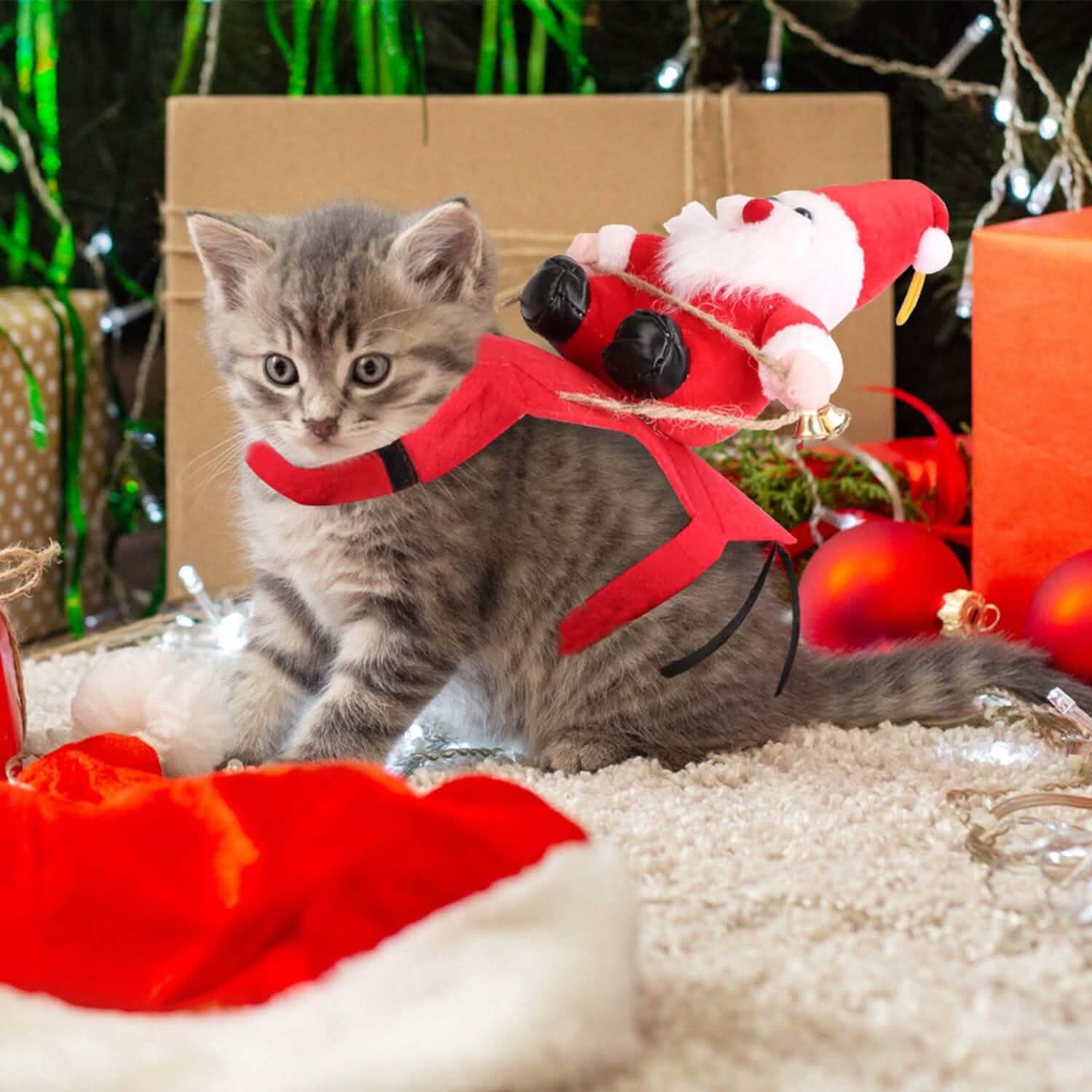 Christmas Costumes Red Winter Coat for Dog Riding Santa Claus with Bell