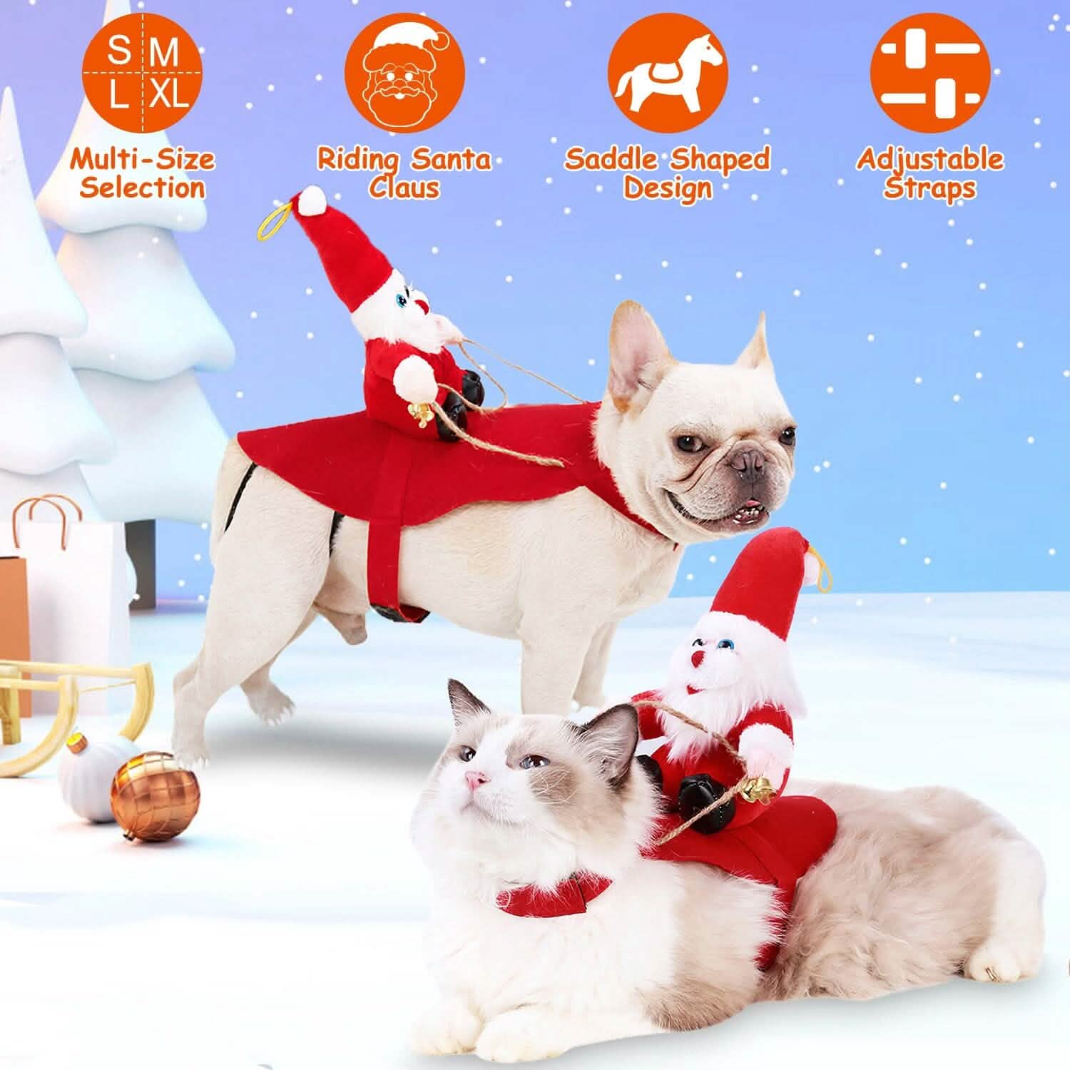 Christmas Costumes Red Winter Coat for Dog Riding Santa Claus with Bell