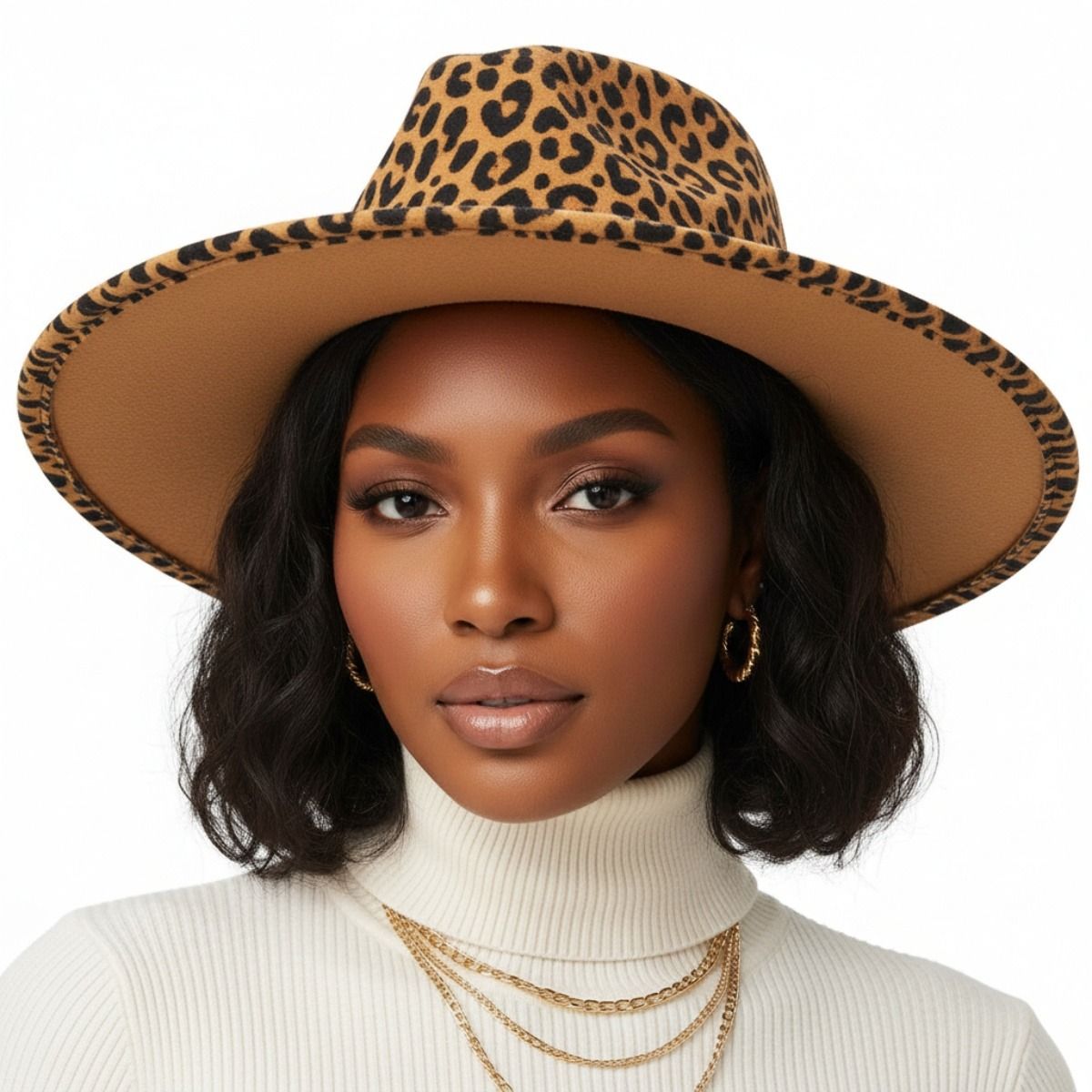 Fashion Fedora Hat Camel Brown Leopard Print Stylish Statement Accessory