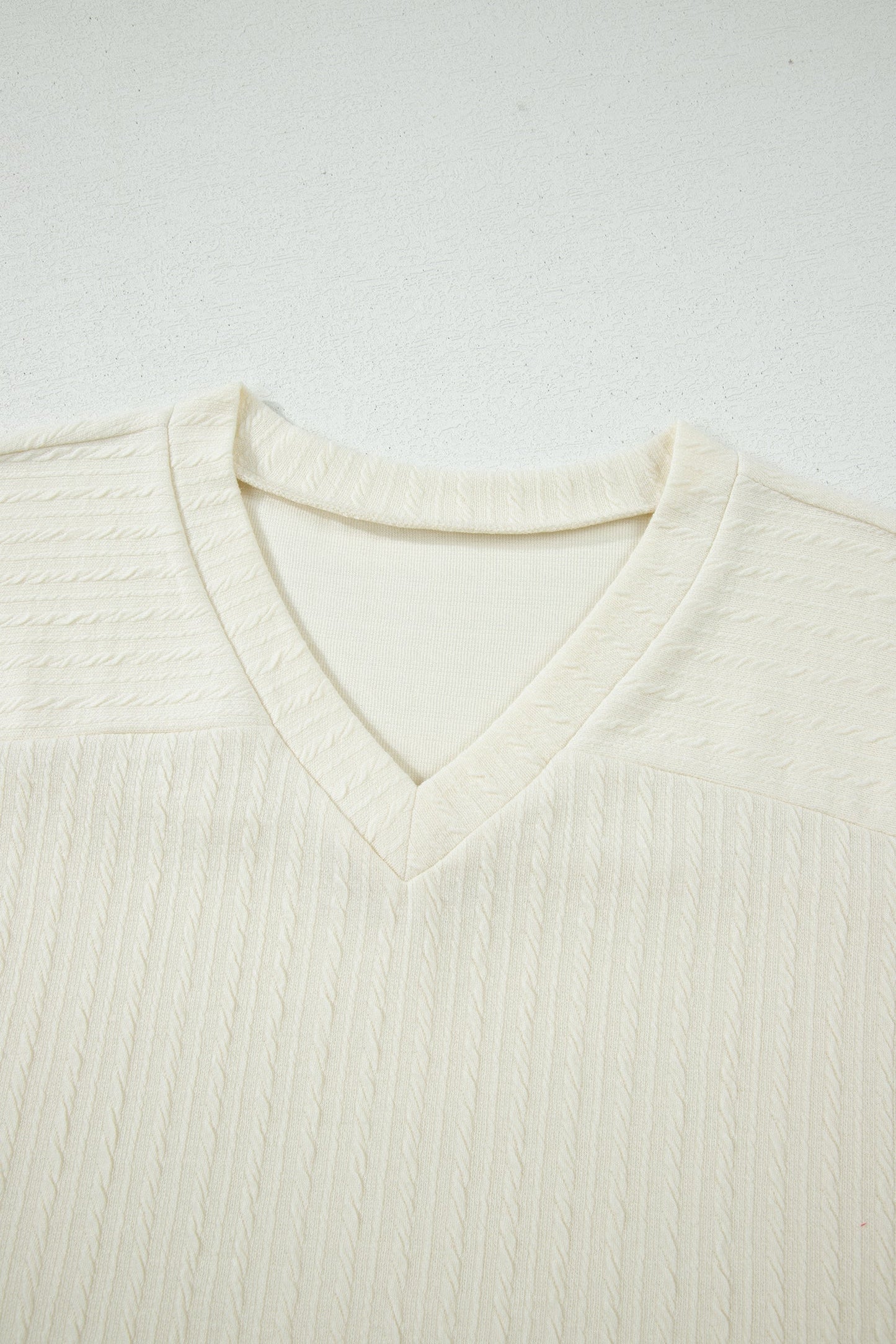 Beige Twisted Texture Knit V Neck T Shirt