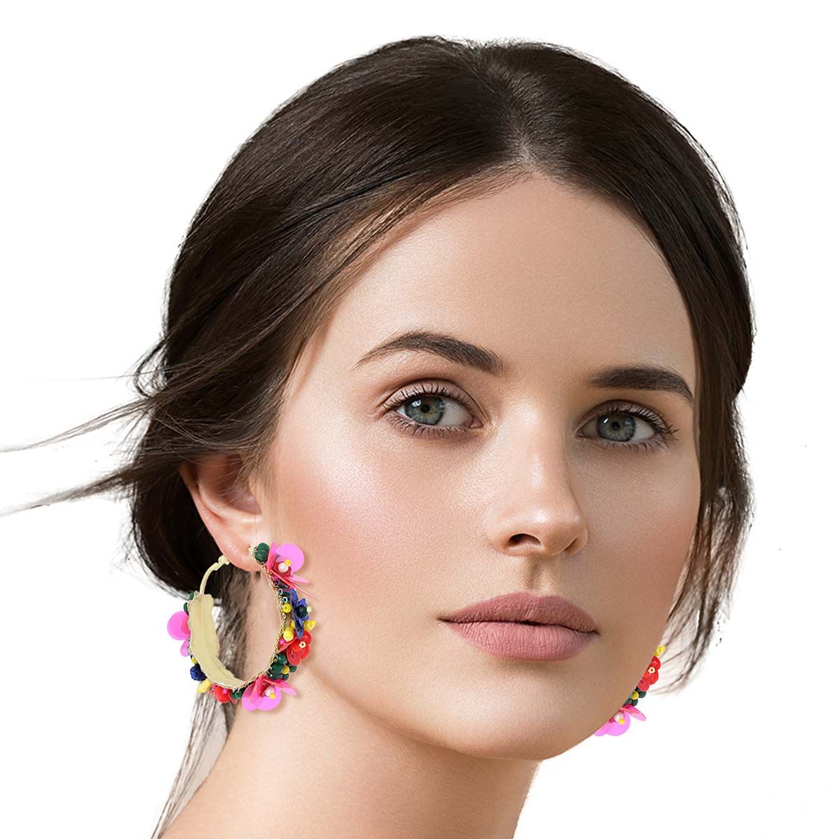 Statement Flower Covered Hoop Earrings Assorted Styles
