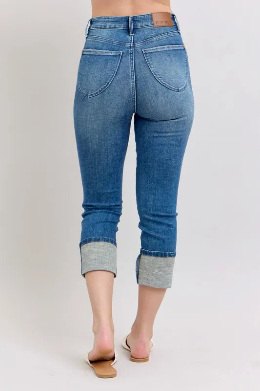 Full Size Skinny Cuff Capris Jeans with Pockets Plus Size