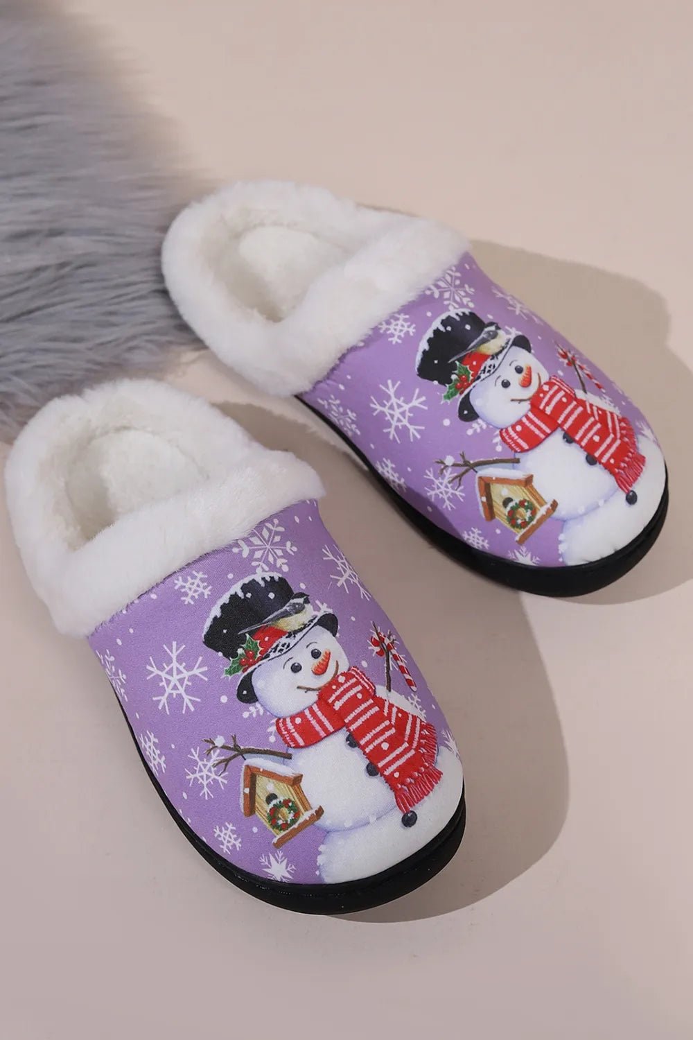 Snowman Round Toe Faux Fur Slippers - Loving It Shop