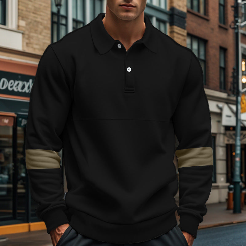 Fashion Long-sleeved Lapel Polo Shirt With Button Men&
