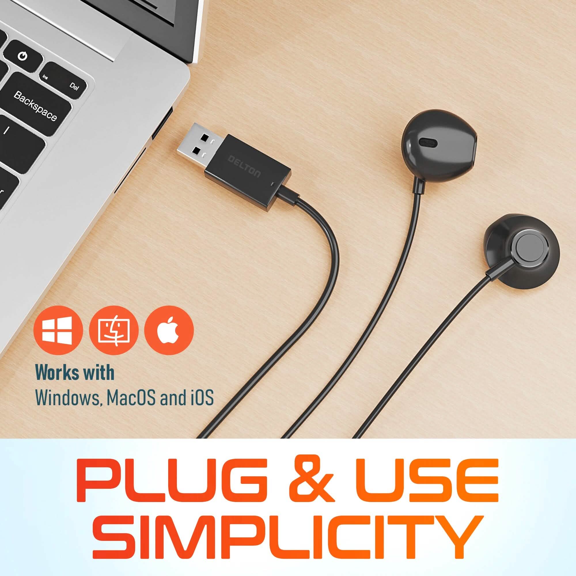 Delton 10E USB A Wired Computer Headset with Microphone 8ft Long Cord Wired