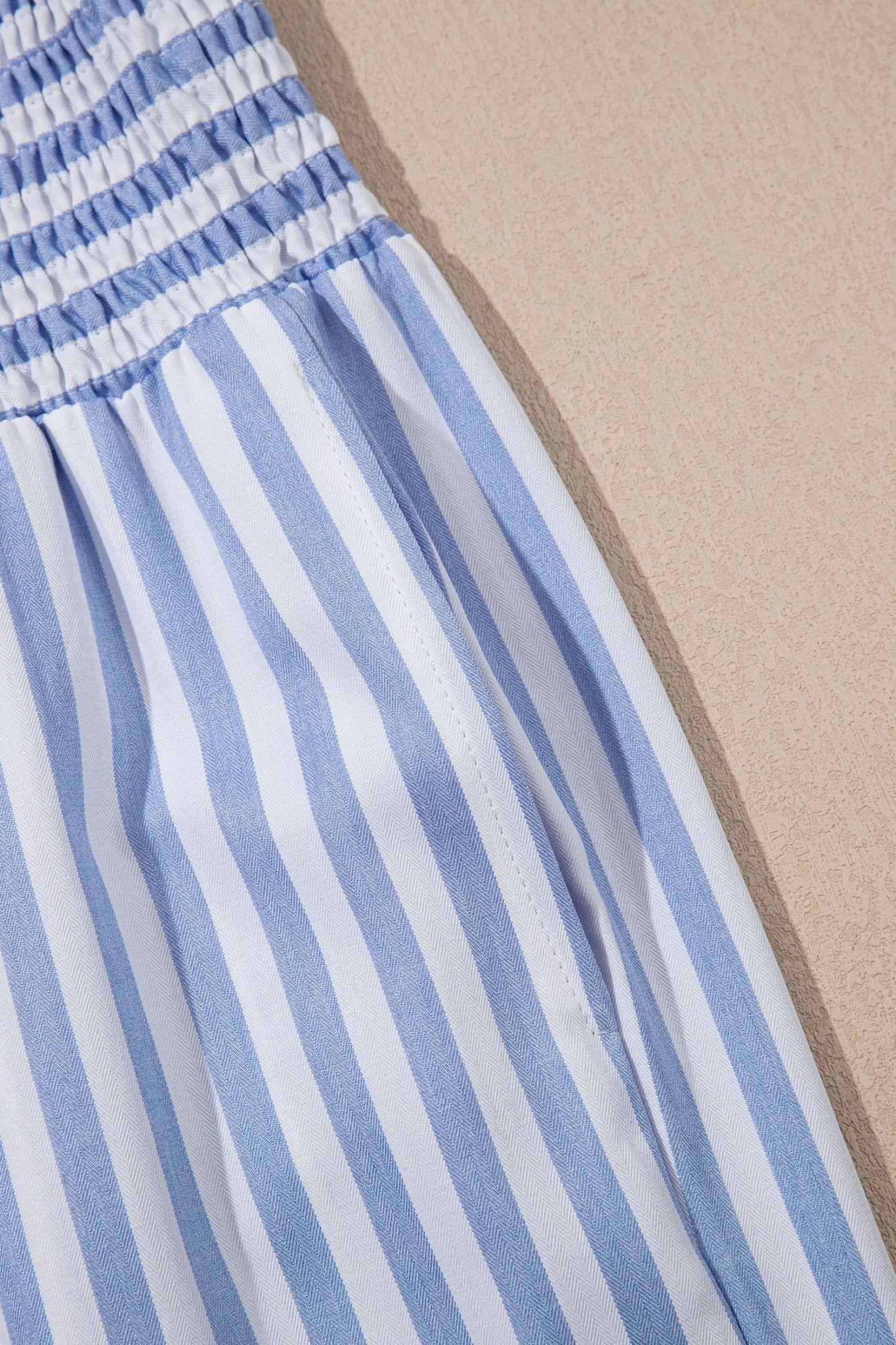 Sky Blue Stripe Shirred High Waist Loose Summer Pants - Loving It Shop