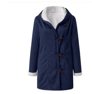 Winter Button Coat Fashion Warm Hooded Jacket With Pockets Women&