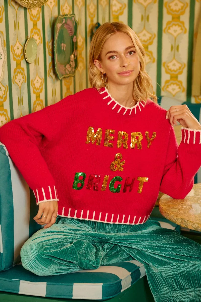 Christmas Theme Sequin Lattering Sweater
