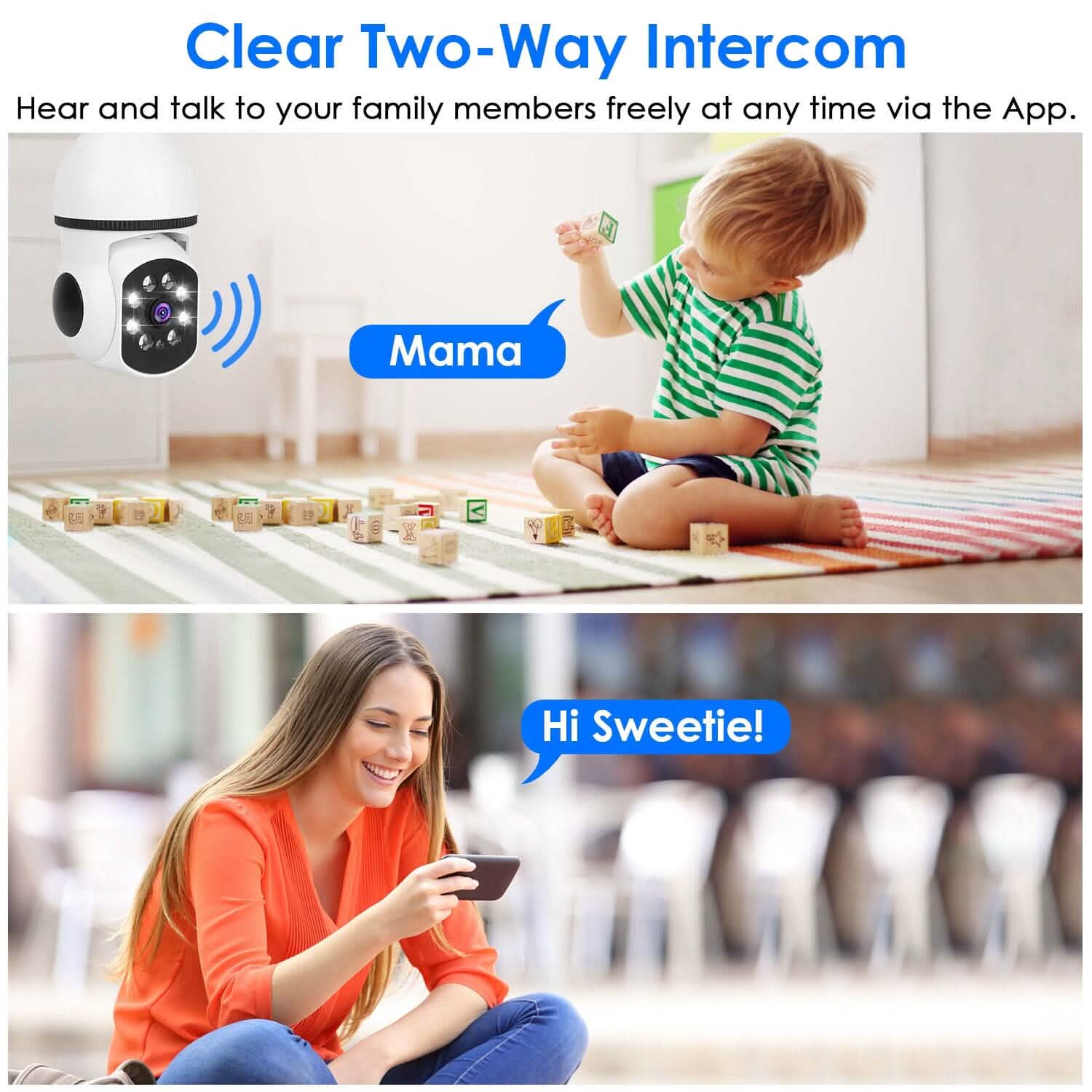 E27 WiFi Bulb Camera 1080P FHD WiFi IP Pan Tilt Security Surveillance Camera with Two-Way Audio Full Color Night Vision