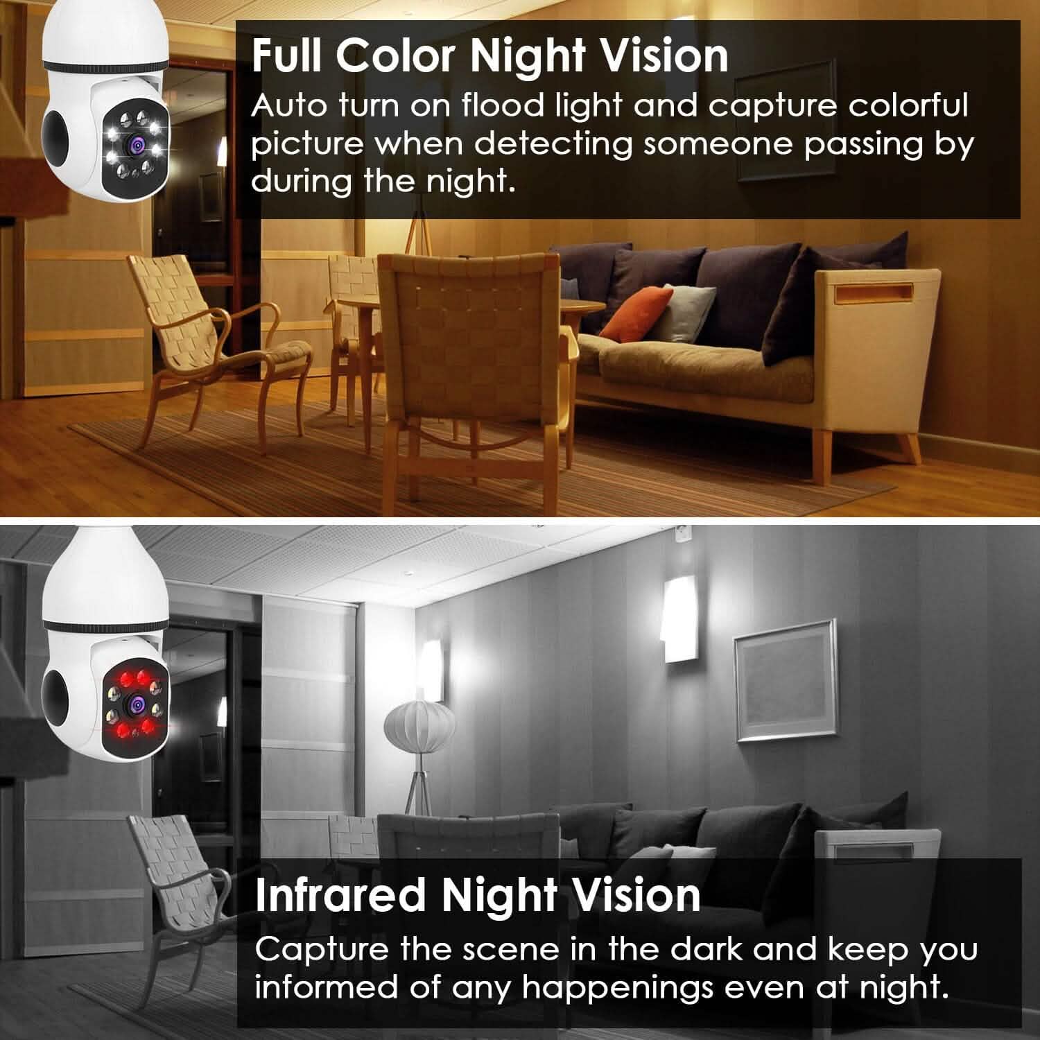 E27 WiFi Bulb Camera 1080P FHD WiFi IP Pan Tilt Security Surveillance Camera with Two-Way Audio Full Color Night Vision
