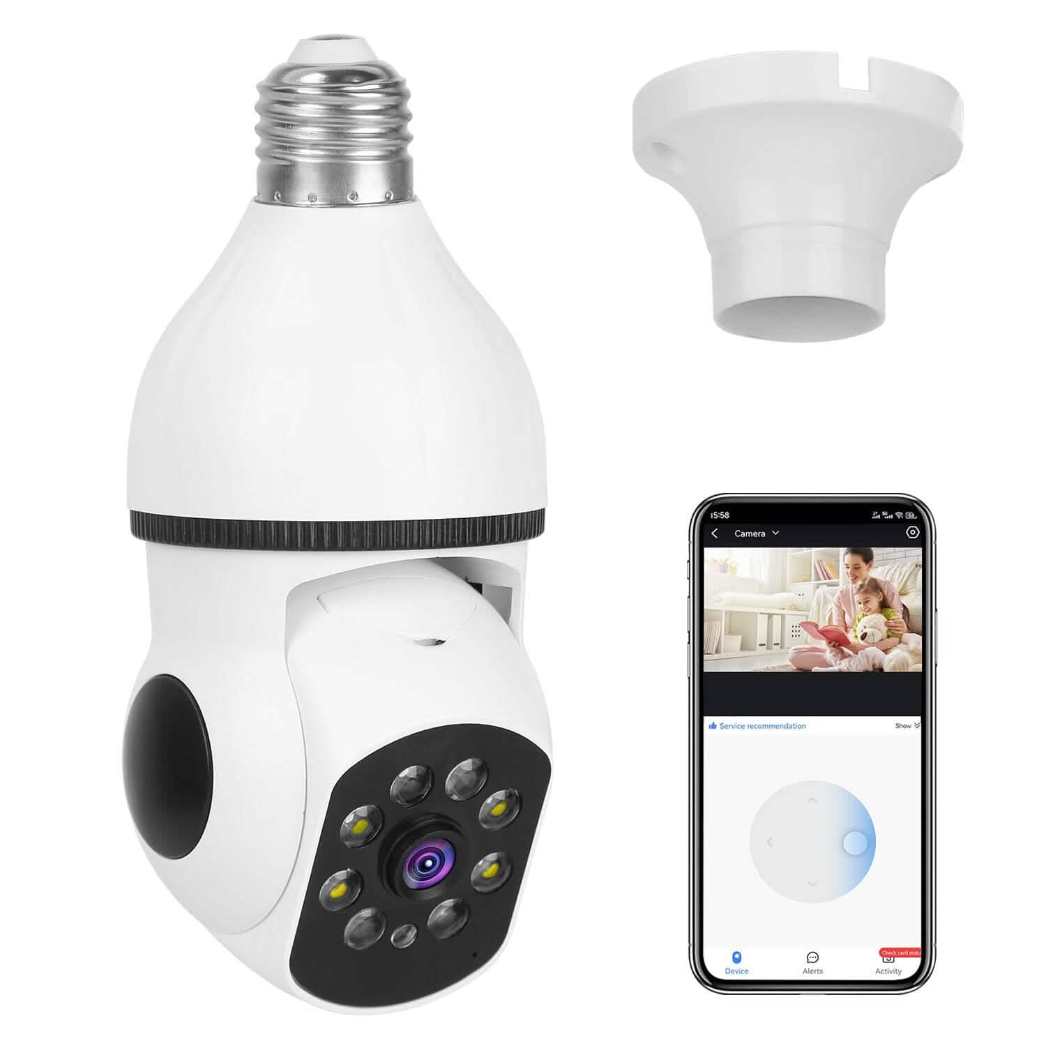 E27 WiFi Bulb Camera 1080P FHD WiFi IP Pan Tilt Security Surveillance Camera with Two-Way Audio Full Color Night Vision