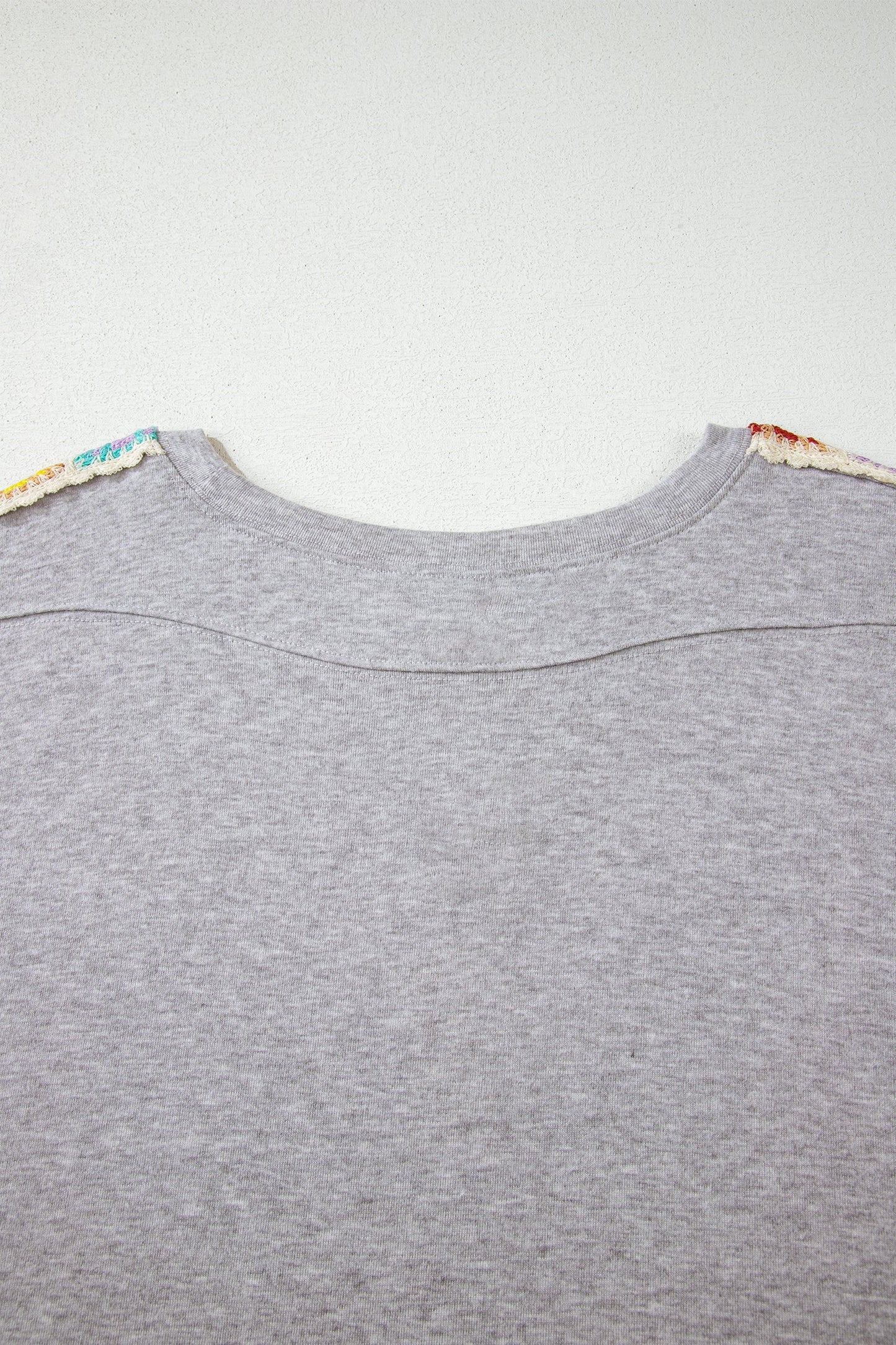 Light Grey Granny Square Crochet Detail Loose T Shirt