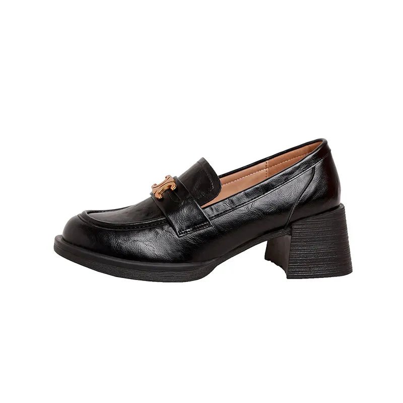 Round Toe Block Heel Loafers - Loving It Shop