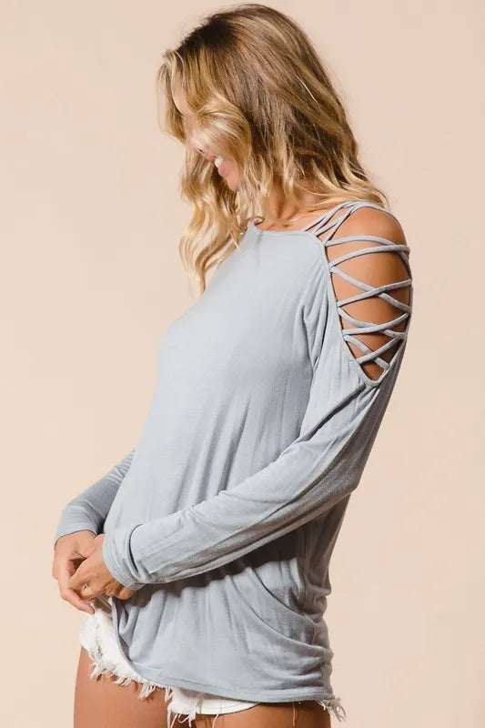 Jersey Knit One Shoulder Top with Criss Cross