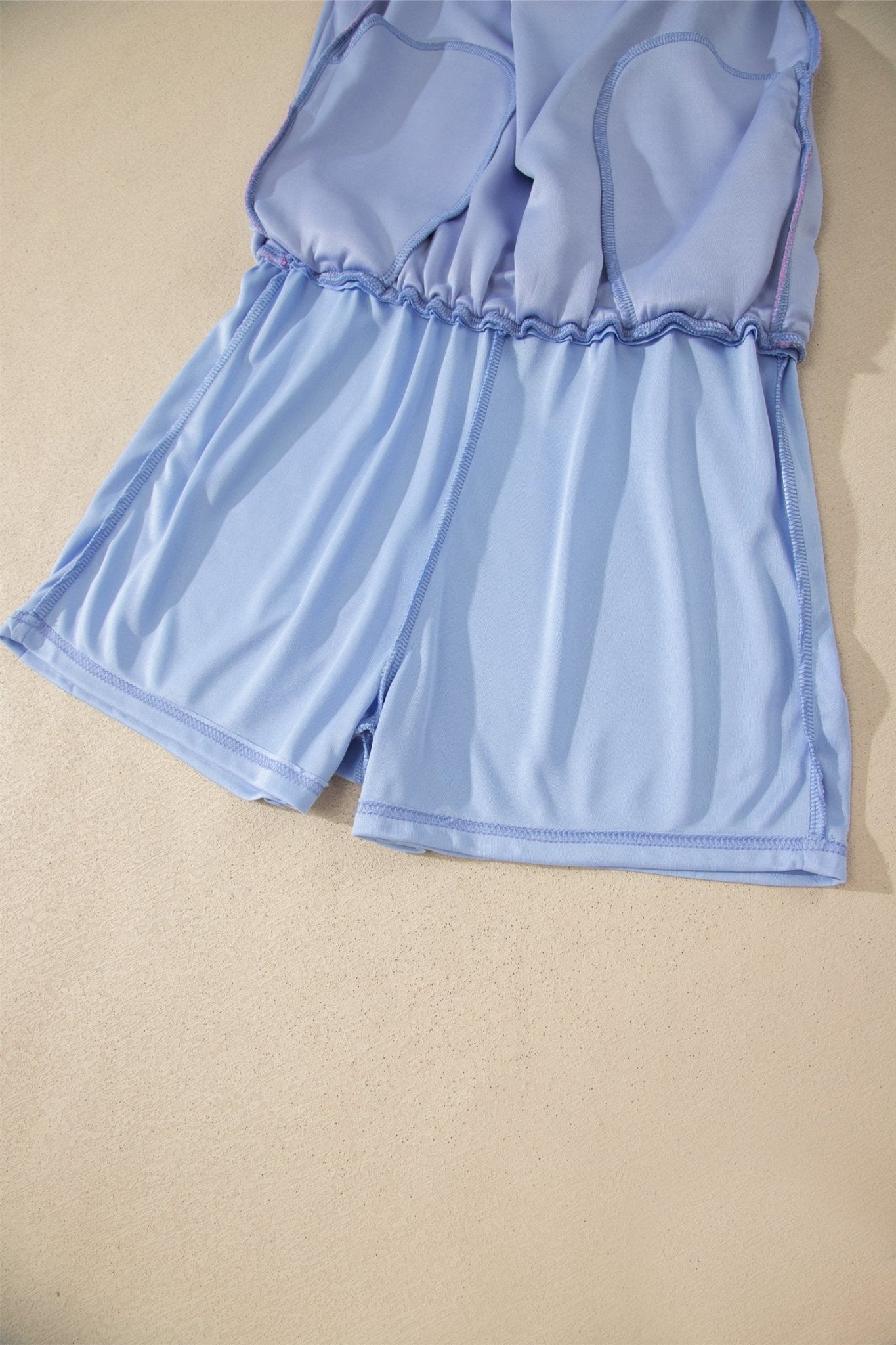 Sky Blue Preppy Striped Trim V Neck Polo Tee Drawstring Skirt Set - Loving It Shop