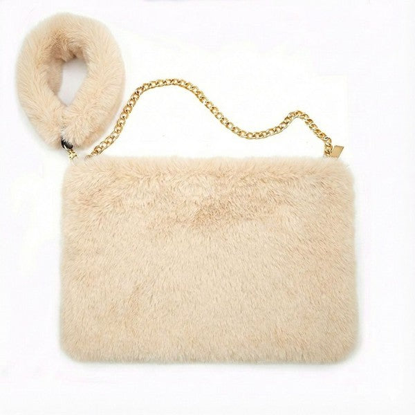 Fuax Fur Clutch Bag with Fur Wristlet