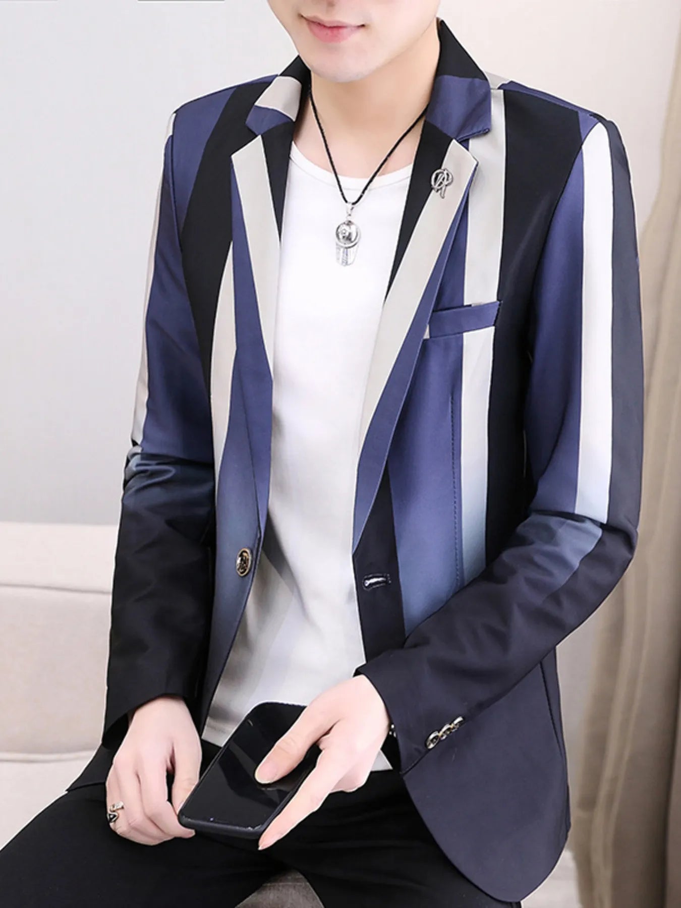 Men's Plus Size Gradient Striped Slim Fit Blazer - Loving It Shop