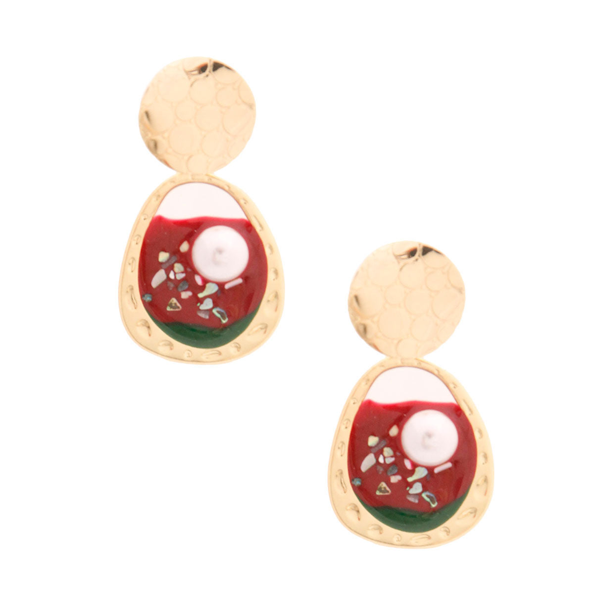 Oval Resin Earrings Gold and Red Stylish Statement Jewelry
