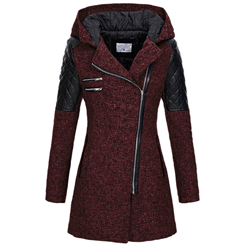 Women Warm Slim Full Zipper Coat Thick Woolen Coat Female Fall Winter Windbreaker Hooded Diagonal Zipper Women&
