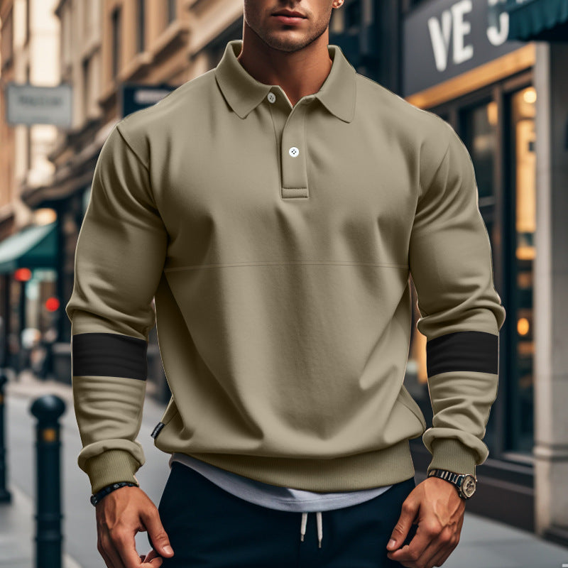 Fashion Long-sleeved Lapel Polo Shirt With Button Men&