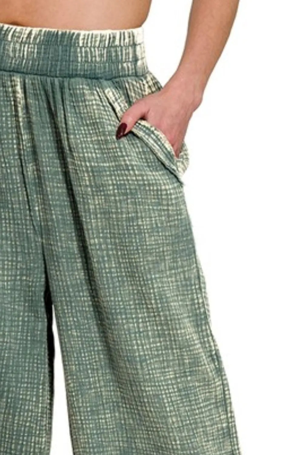 Washed Double Gauze Elastic Band Waist Pants
