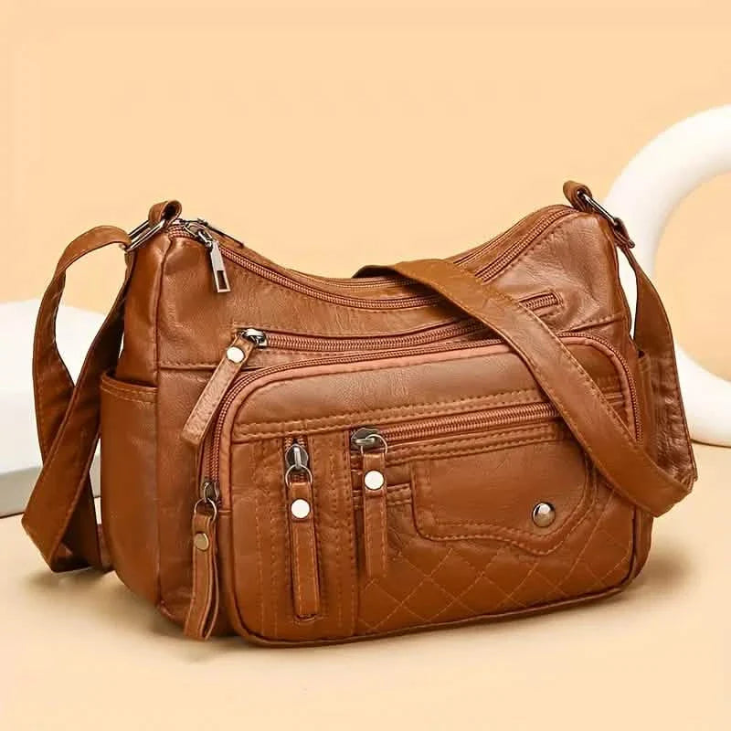 Fashion Multi Zipper Crossbody Bag, Soft Vegan Leather Shoulder Bag, Women&