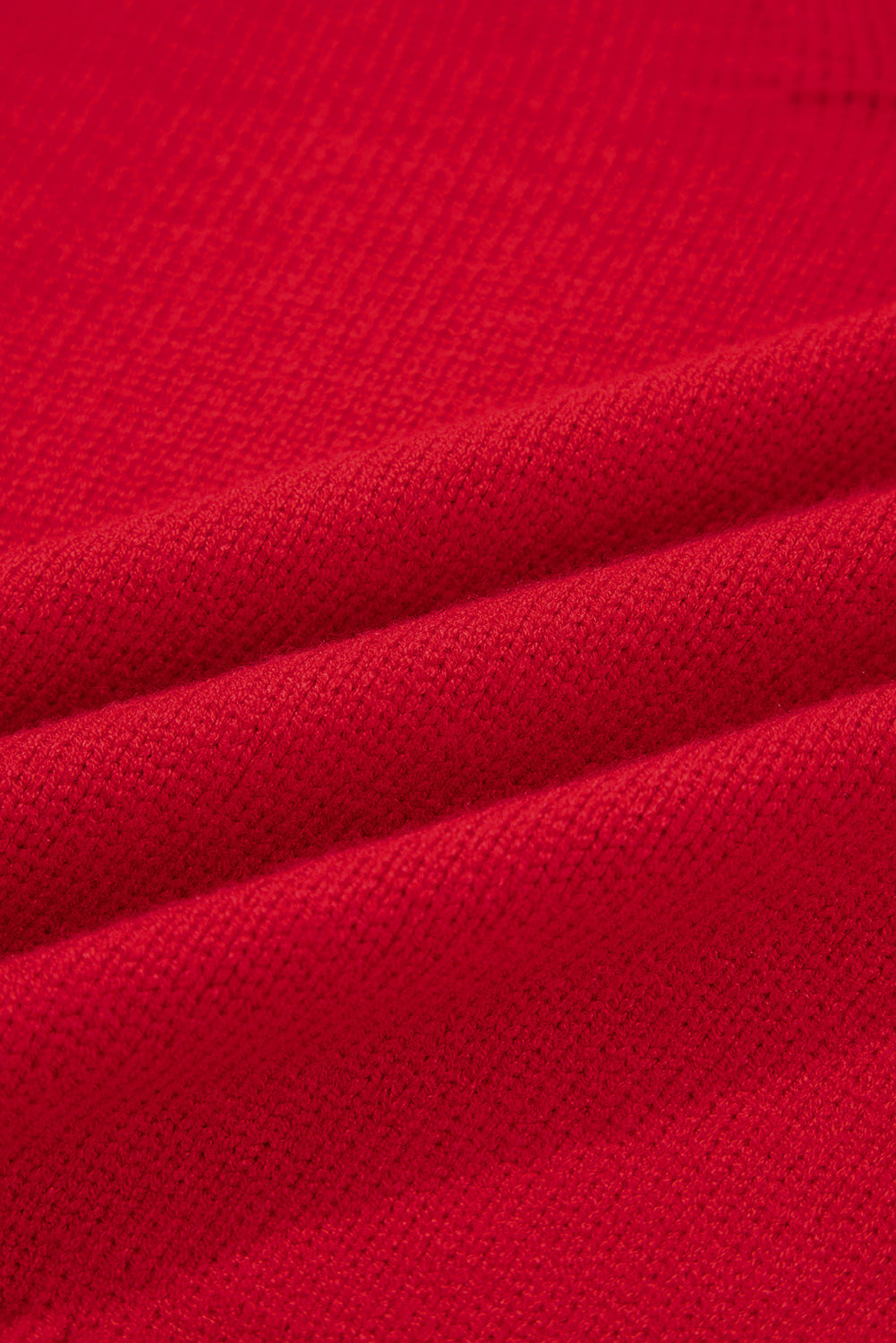 Racing Red Collared V Neck Ribbed Edge Sexy Elegant Sweater