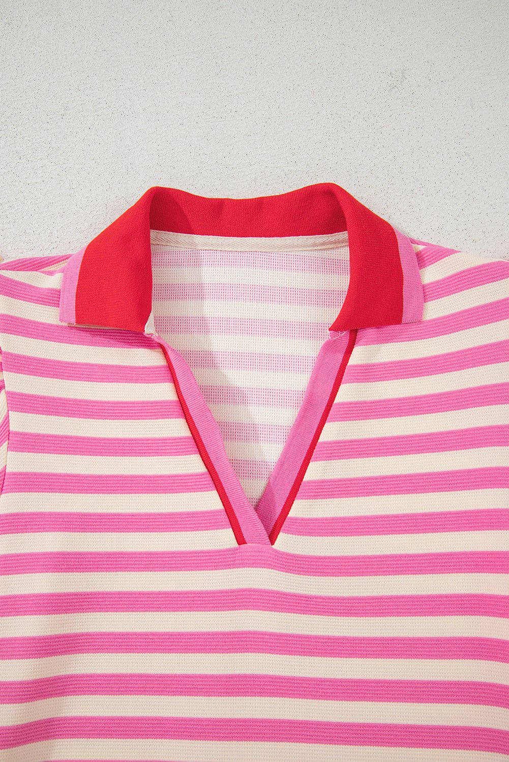 Sachet Pink Stripe Print Contrast Collar Split Neck Flutter Sleeve Short Dress - Loving It Shop