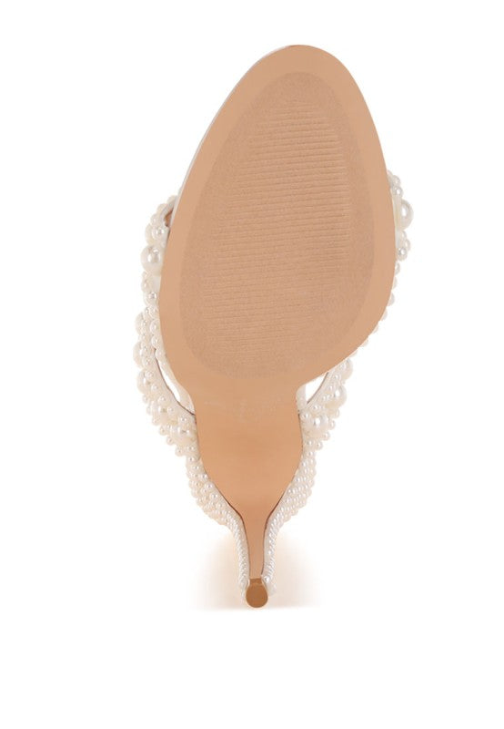 Ambrin Pearl Embellished Slip On Stiletto Heels