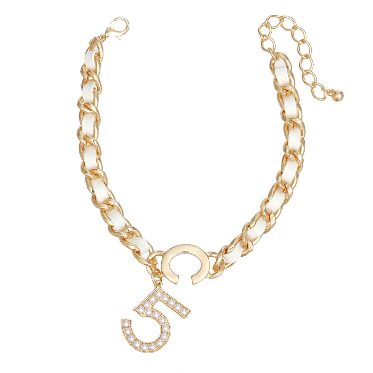 Women’s White Woven Gold Chain Anklet No 5 Stylish Jewelry Accessory